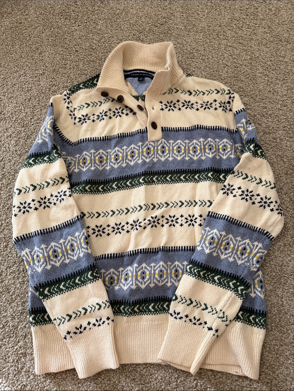 Tommy Hilfiger Cream Fair Isle Button-Front Sweater